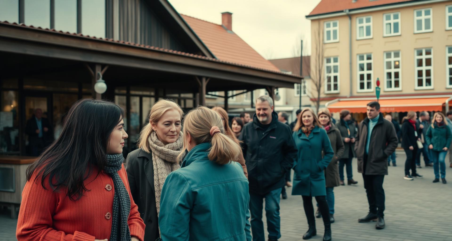Mennesker samles på et nordisk torg